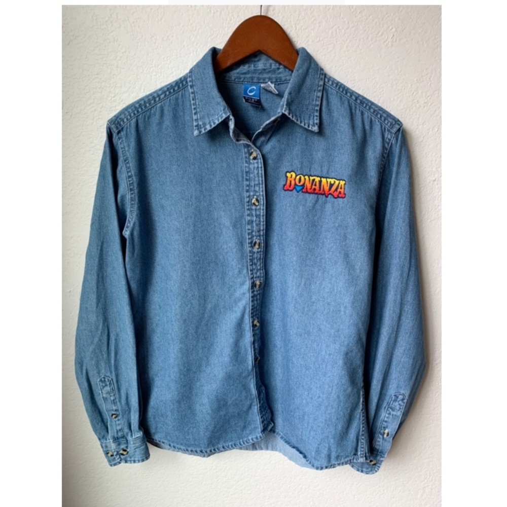 Vintage Port and Company “Bonanza” Patch Ladies Button Down Top Size Small